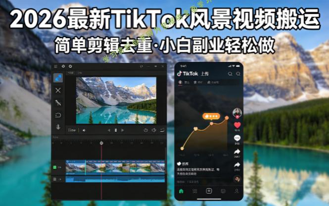 2026最新TikTok风景视频搬运简单剪辑去重小白副业月入 8000 - - 
