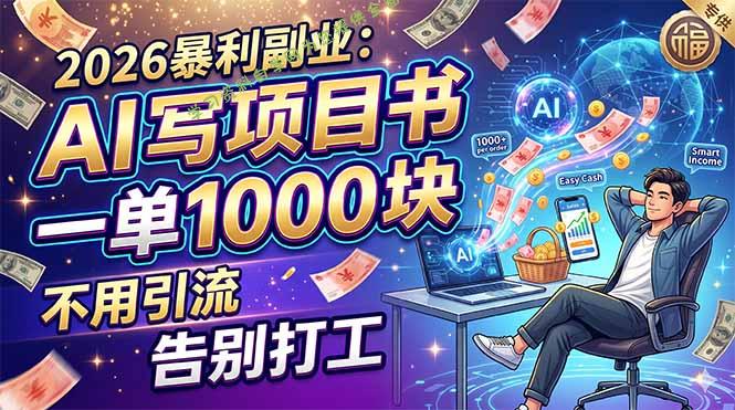 2026暴利副业：AI 写项目书，一单 1000 块，不用引流，告别打工 --免费学习资料下载_自媒体课程资源