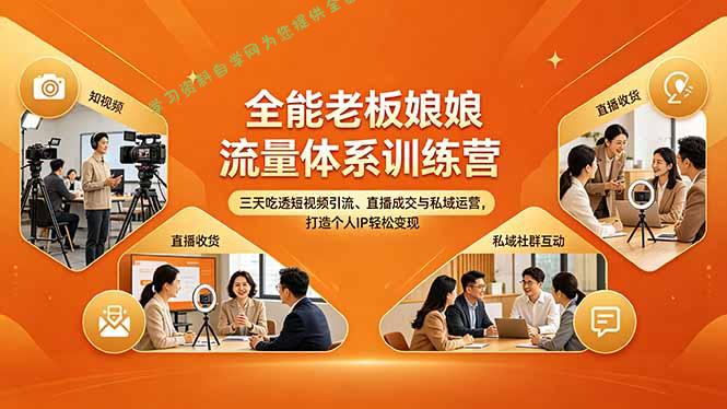 全能老板娘流量体系训练营，三天吃透短视频引流、直播成交与私域运营，打造个人IP轻松变现-免费学习资料下载_自媒体课程资源