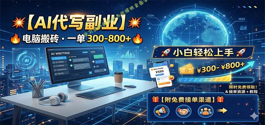 AI代写副业，电脑搬砖，一单300-800+，小白轻松上手，附免费接单渠道 - - 