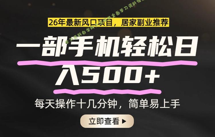 26年居家副业首选，一部手机轻松日入500+，长期稳定可做 - 