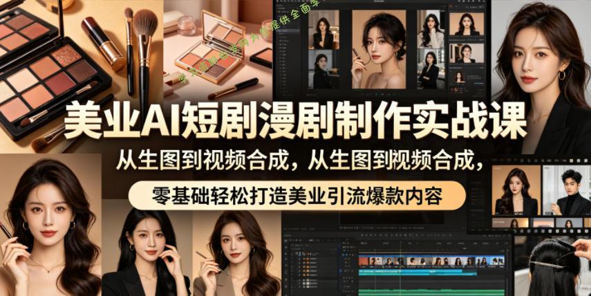 美业AI短剧漫剧制作实战课,从生图到视频合成,零基础轻松打造美业引流爆款内容