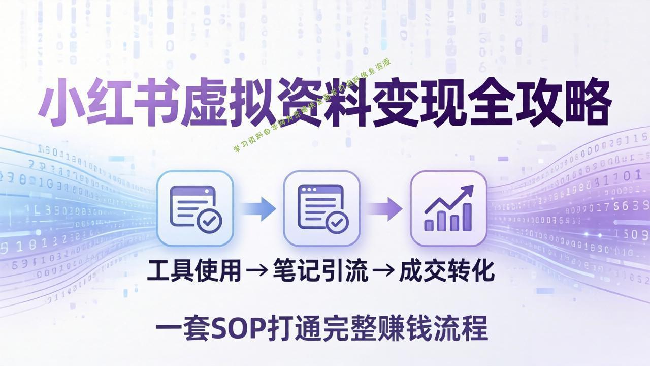 小红书虚拟资料变现全攻略：从工具使用到笔记引流成交，一套 SOP 打通完整赚钱流程 - - 