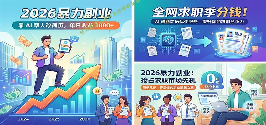 2026暴力副业：靠AI帮人改简历，单日收益1000+，全网求职季分钱 - - 