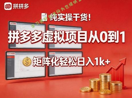 纯实操干货！拼多多虚拟项目从0到1，矩阵化轻松日入1k+【揭秘】 - - 