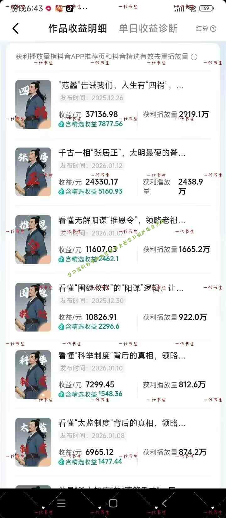 抖音300w粉丝博主的政史类科普视频教学,有大流量扶持,拿伙伴伙伴+精选独家双份收益