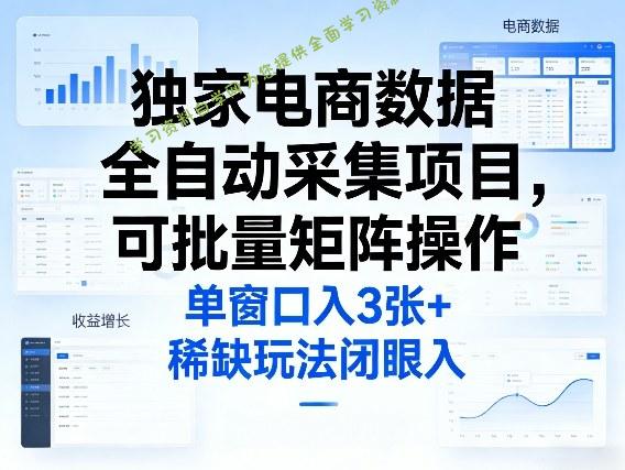 独家电商数据全自动采集项目,可批量矩阵操作,单窗口日入3张+,稀缺玩法闭眼入【揭秘】