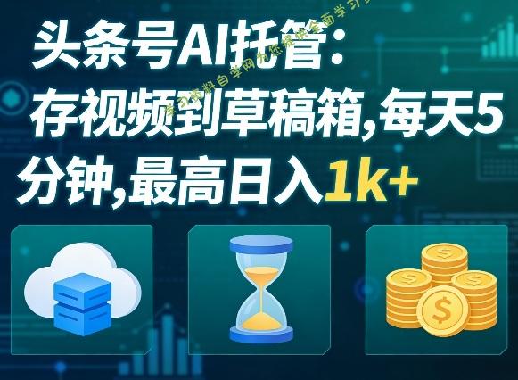 头条号AI托管,我存视频到你草稿箱,每天5分钟,最高日入1k+【揭秘】