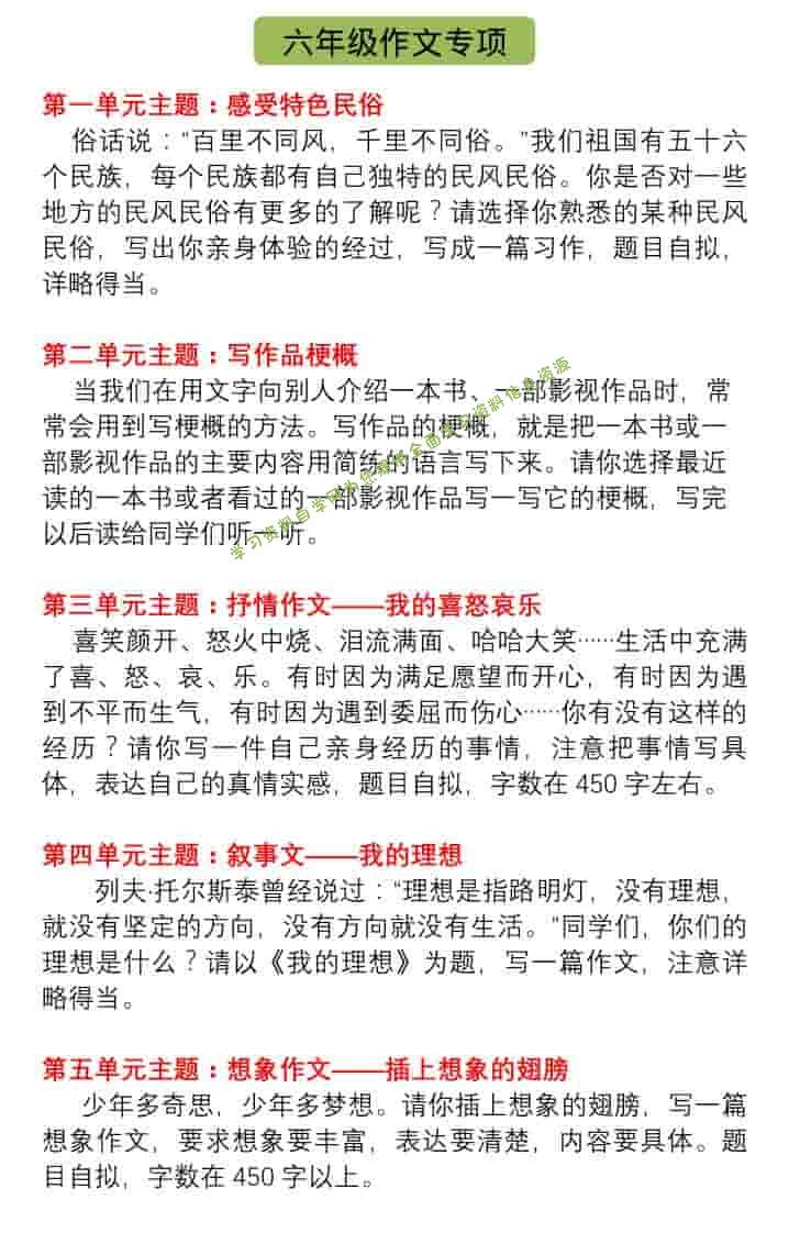 六年级下语文单元习作指导+精选范文 - - 
