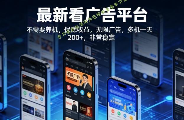 最新看广告平台,不需要养机,保底收益,无限广告,多机一天200+,非常稳定【揭秘】