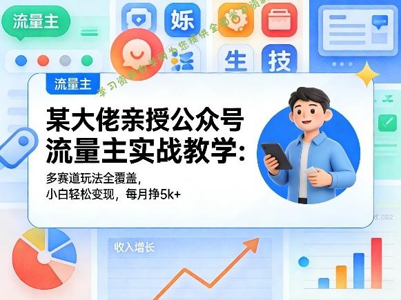 某大佬亲授公众号流量主实战教学:多赛道玩法全覆盖,小白轻松变现,每月多挣5k+