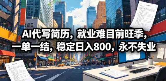 AI代写简历,就业难目前旺季,一单一结,稳定日入800,永不失业