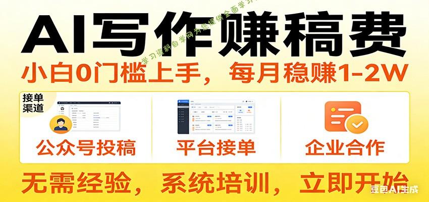 用AI写作赚稿费，提供接单渠道，每月稳赚1-2W，小白0门槛上手！ - - 