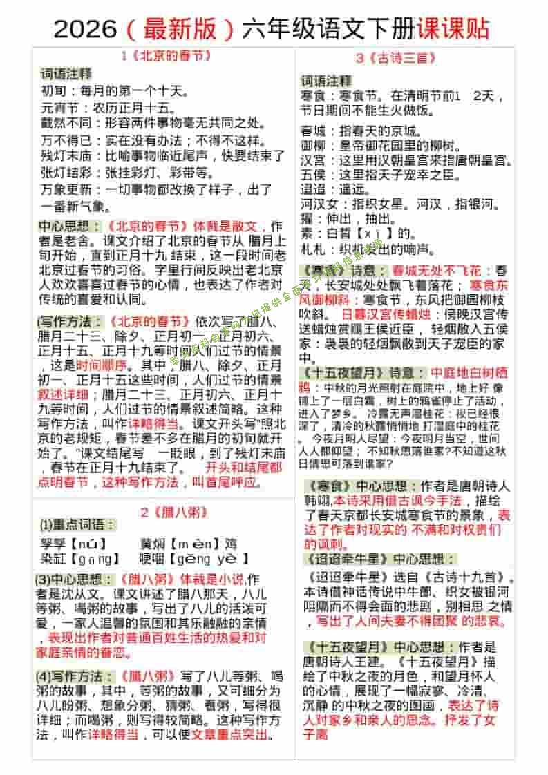 六年级下语文全册课课贴 - - 