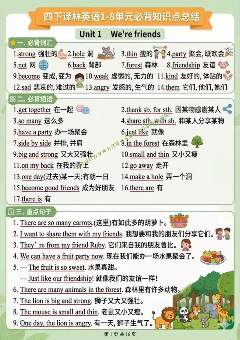 四年级下英语1-8单元知识点汇总《译林版》 - - 