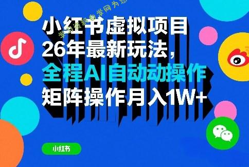 小红书虚拟项目26年最新玩法,全程AI自动操作,矩阵操作月入1W+【揭秘】