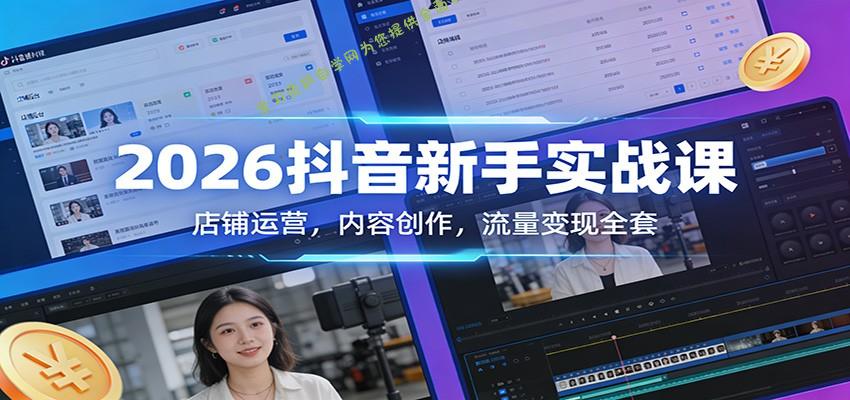 2026抖音新手实战课：店铺运营，内容创作，流量变现全套 - - 