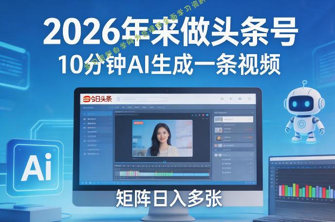 2026年来做头条号，10分钟AI生成一条视频，矩阵日入多张 - - 