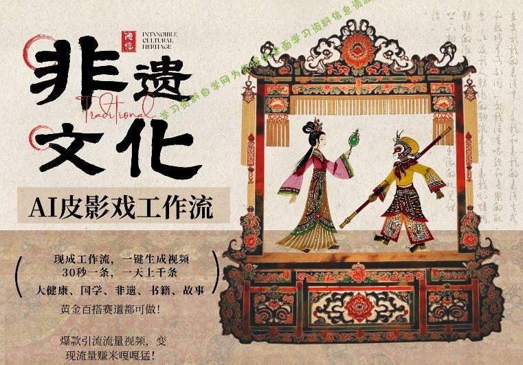 AI一键生成民俗文化非遗皮影戏视频,一刀不剪无需剪辑,30S一条,一天上百条,流量财富嘎嘎猛