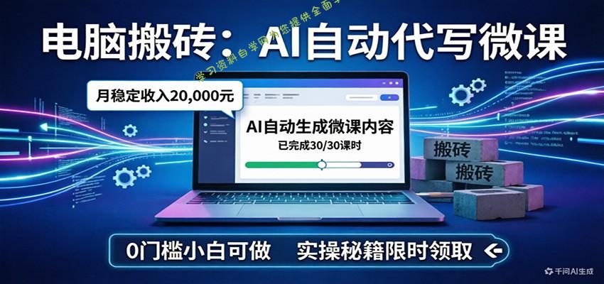 电脑搬砖AI自动代写微课，月稳定2W，0门槛小白可做，实操秘籍 - 