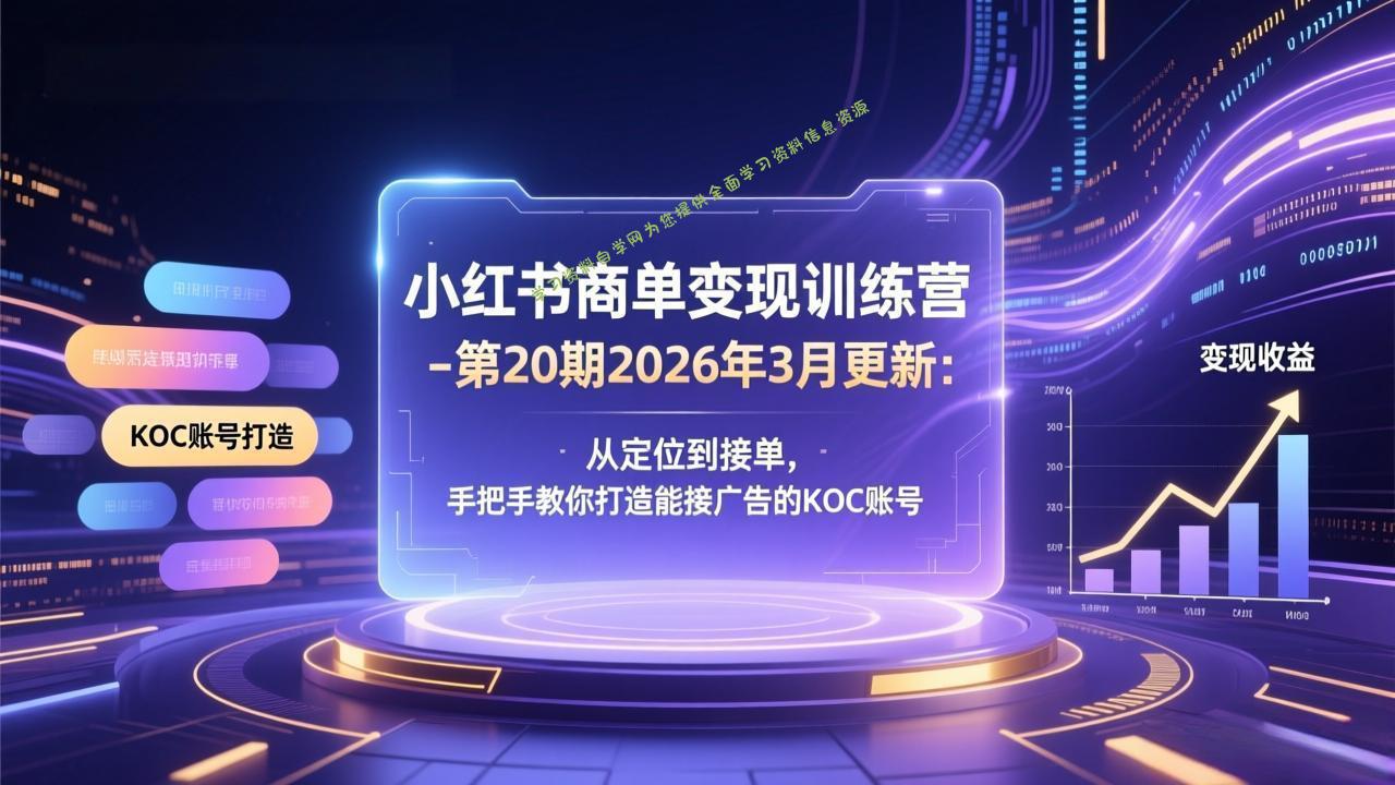 小红书商单变现训练营-第20期26年3月更新：从定位到接单，手把手教你打造能接广告的KOC账号 - - 
