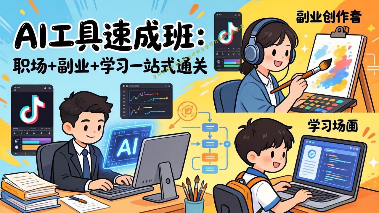 AI工具速成班:职场+副业+学习一站式通关,20+爆款类型+剪映技巧+抖音算法,0基础快速上手 -