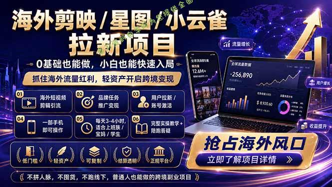 海外剪映 / 星图 / 小云雀拉新项目 普通人也能上手的跨境流量变现副业 - - 