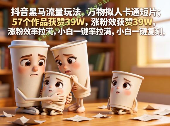 抖音黑马流量玩法,万物拟人卡通短片,57个作品获赞39W,涨粉效率拉满,小白一键复刻,保姆级拆解