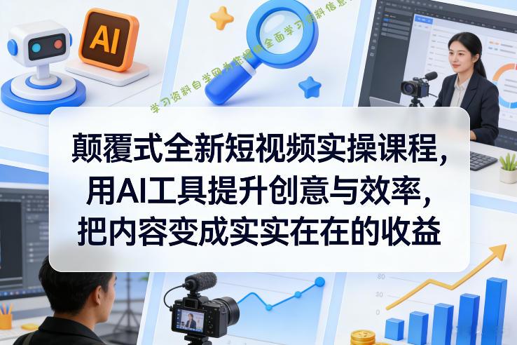 颠覆式全新短视频实操课程，用AI工具提升创意与效率，把内容变成实实在在的收益 - 