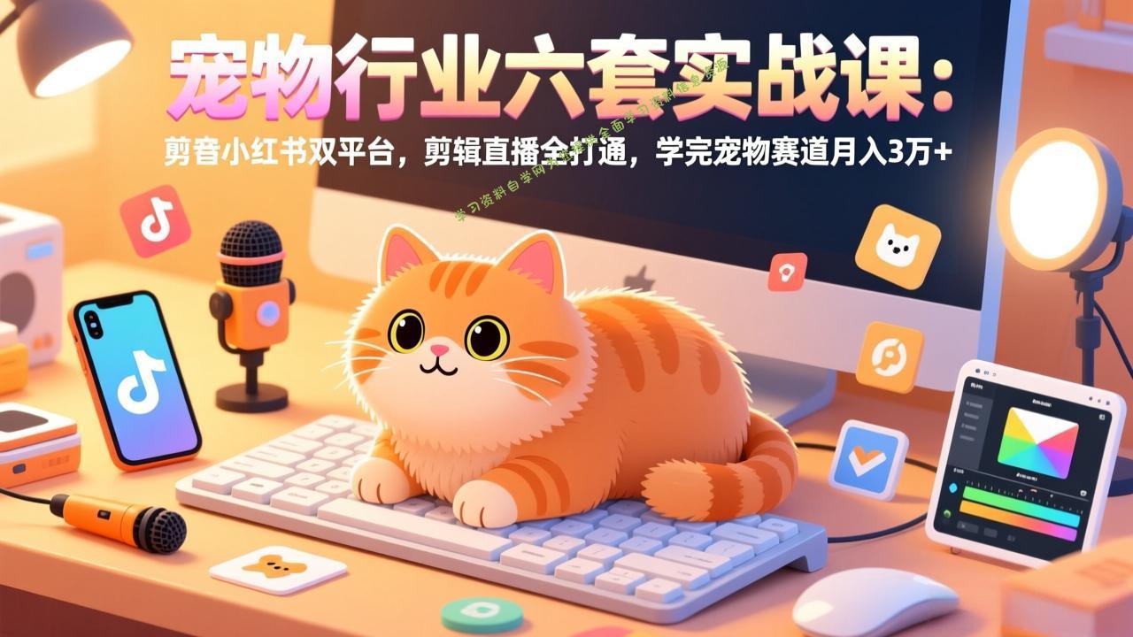 宠物行业六套实战课：抖音小红书双平台，剪辑直播全打通，学完宠物赛道月入3万+ - - 