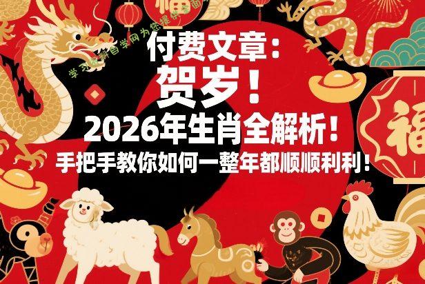 付费文章:贺岁!2026年生肖全解析!手把手教你如何一整年都顺顺利利!