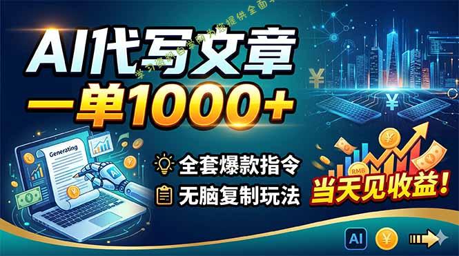 AI代写文章，一单1000+，全套爆款指令+无脑复制玩法，当天见收益！ - - 