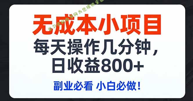 无成本小项目,每天操作几分钟,日收益800+ 副业必看 小白必做！ - 