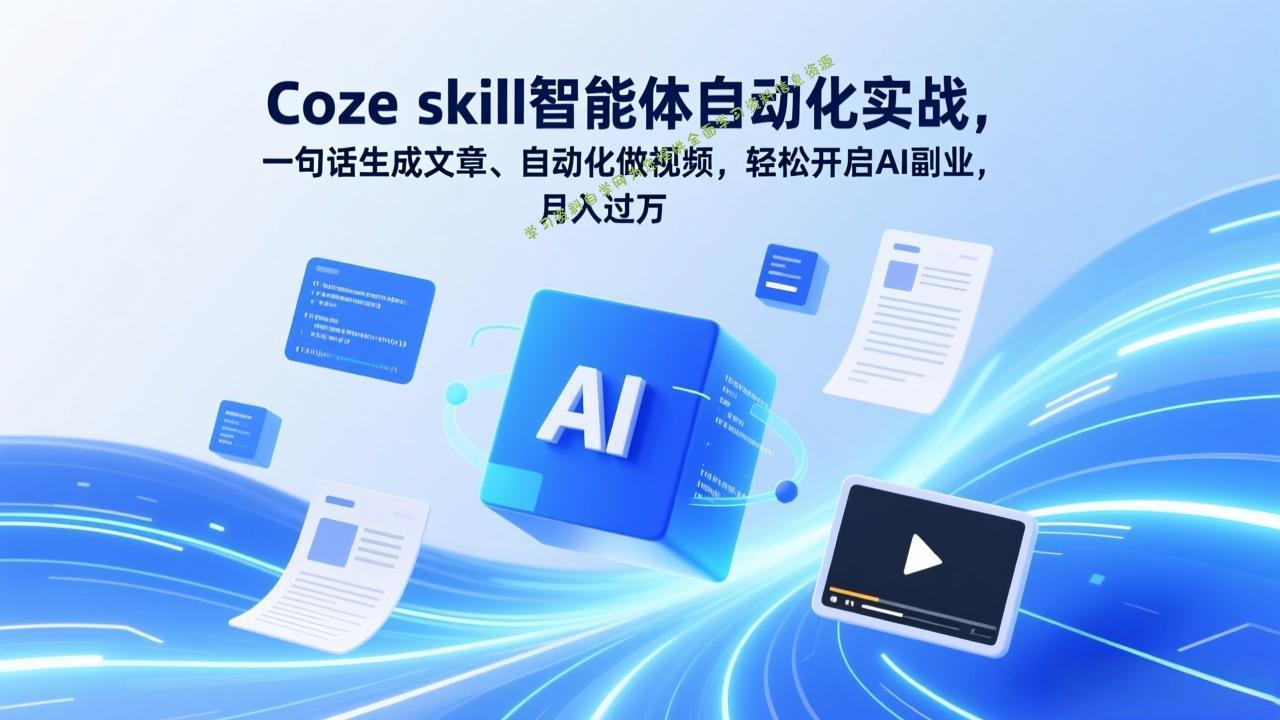 Coze skill智能体自动化实战,一句话生成文章、自动化做视频,轻松开启AI副业,月入过万 -