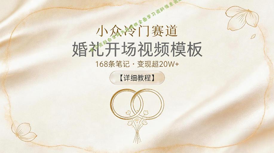 小众冷门赛道，婚礼开场视频模板，168条笔记，变现超20W+【详细教程】 - 