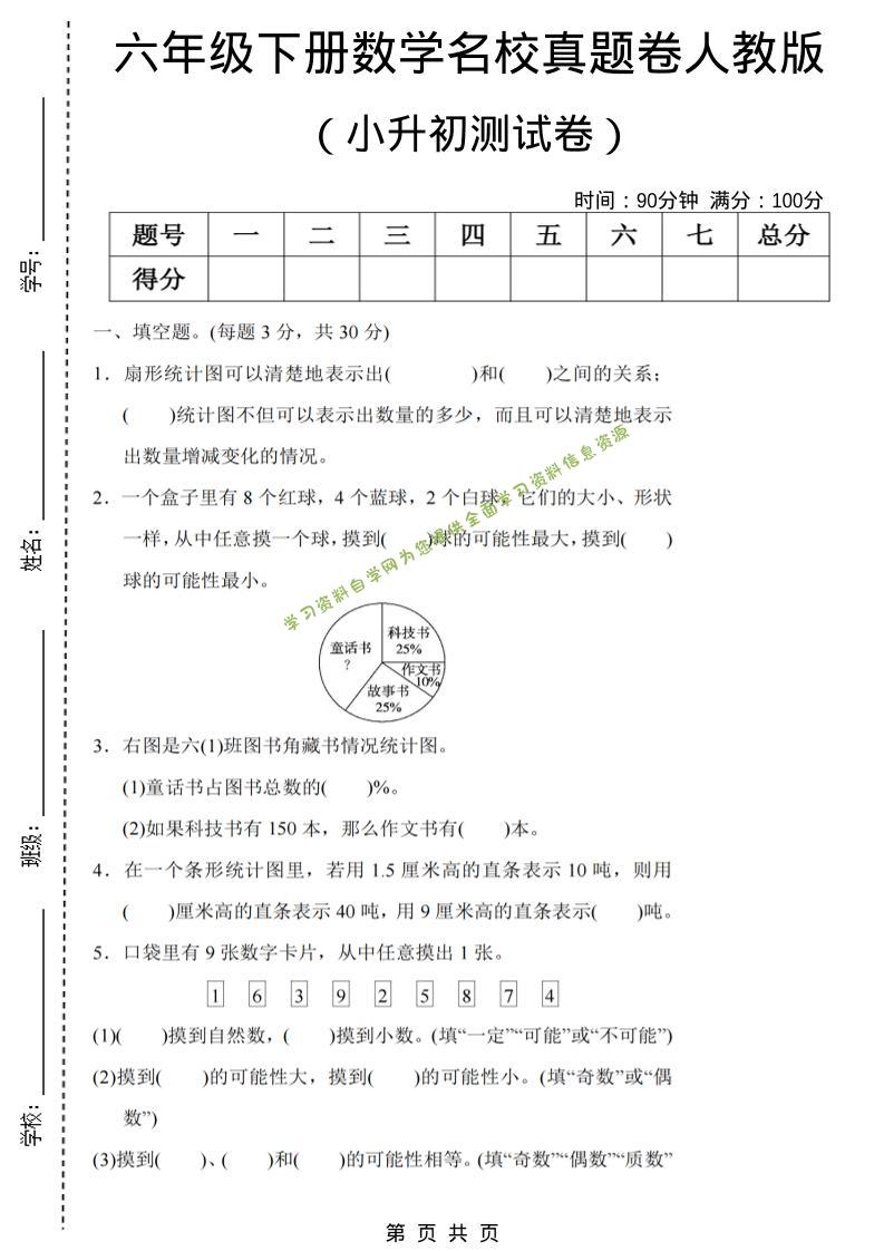 六年级下数学期末小升初名校真题卷《人教版》 - - 