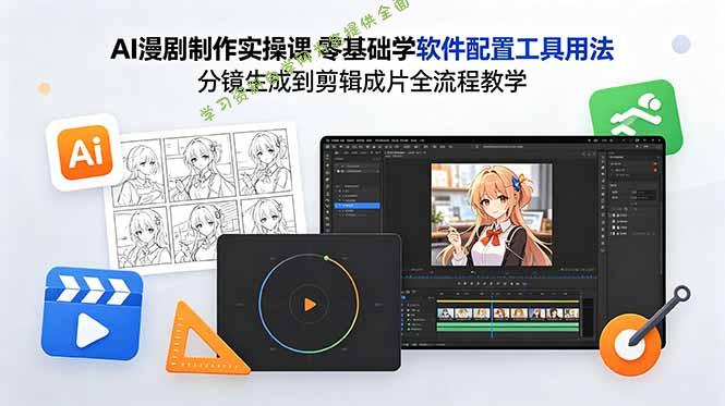 AI漫剧制作实操课 零基础学软件配置工具用法 分镜生成到剪辑成片全流程教学 - 