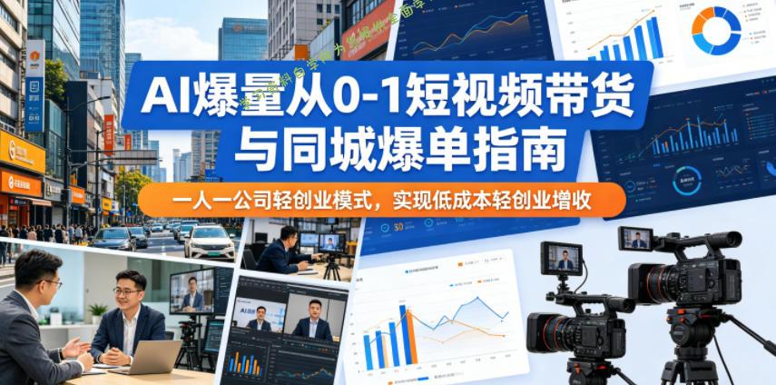 AI爆量从0-1短视频带货与同城爆单指南，一人一公司轻创业模式，实现低成本轻创业增收 - - 