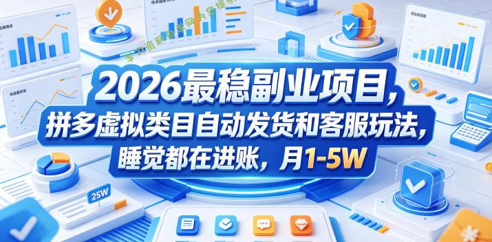 2026最稳副业项目，拼多多虚拟类目自动发货和客服玩法，睡觉都在进账，月1-5W【揭秘】 - 