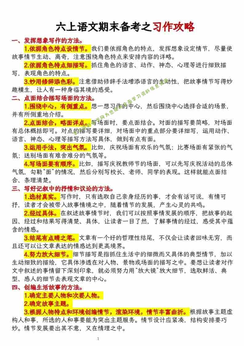 六上语文期末备考之习作攻略 - - 