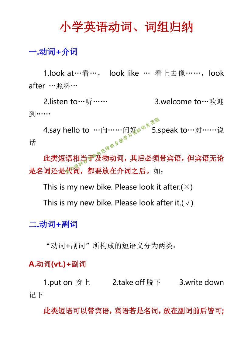 六年级下英语小学动词、词组归纳 - - 