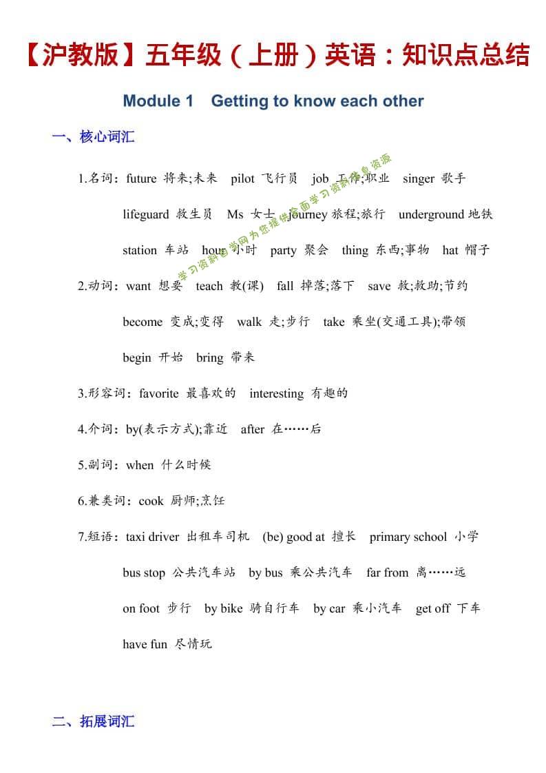 五年级上英语知识点总结《沪教版》 - - 