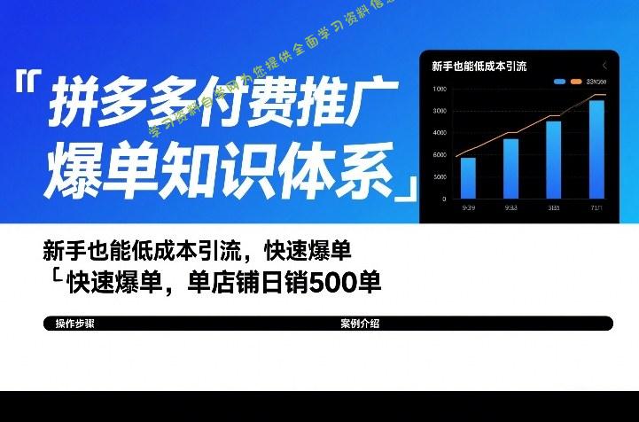 拼多多付费推广爆单知识体系,新手也能低成本引流,快速爆单,单店铺日销500单