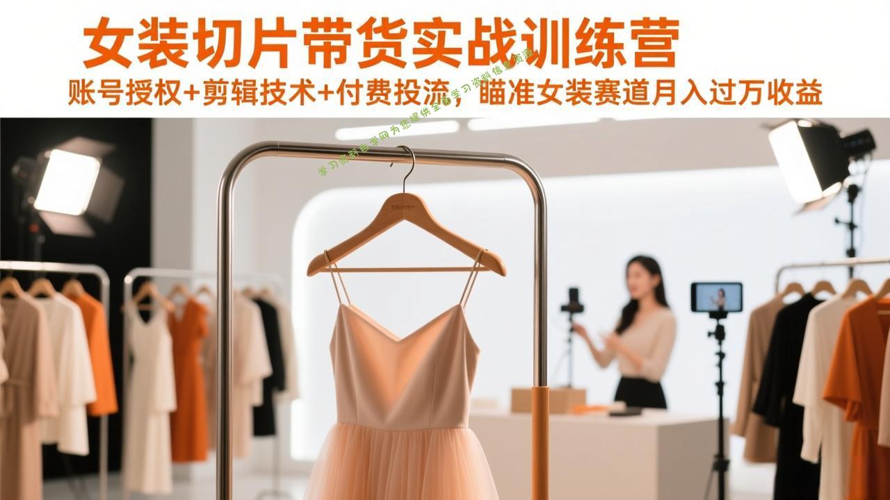女装切片带货实战训练营，账号授权+剪辑技术+付费投流，瞄准女装赛道月入过万收益 - 