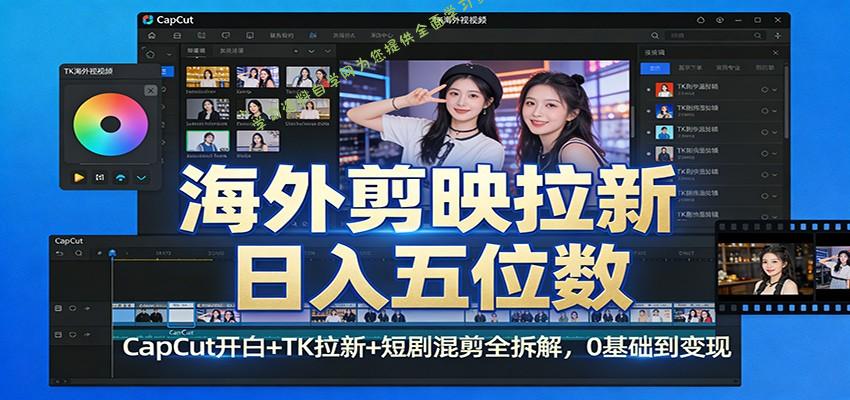 海外剪映拉新日入五位数：CapCut开白+TK拉新+短剧混剪全拆解，0基础到变现 - - 