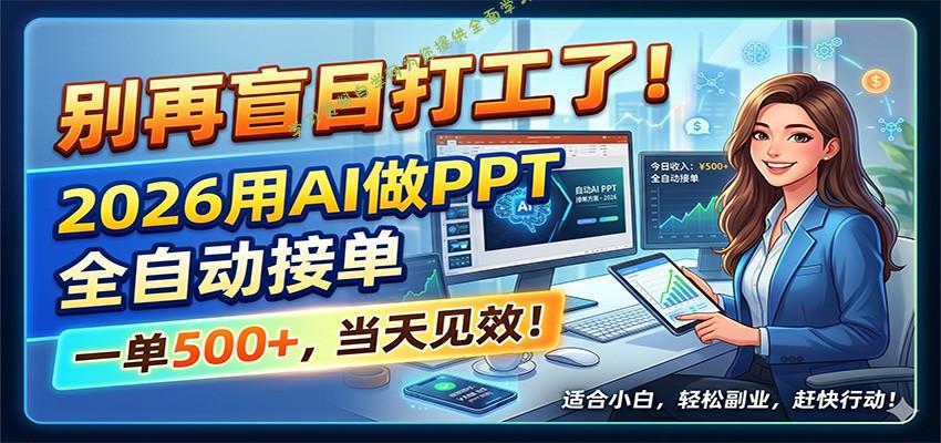 别再盲目打工了！2026用AI做PPT全自动接单，一单5张+，当天见效！ - 