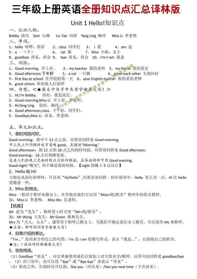 三年级上英语知识点汇总《译林版》 - - 