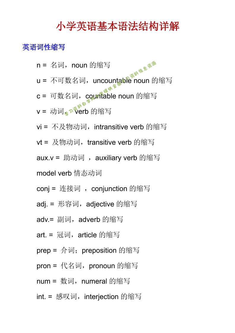 六年级下英语小学基本语法结构详解 - - 