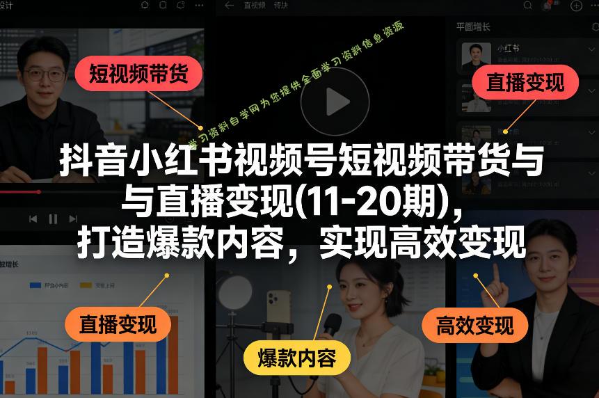抖音小红书视频号短视频带货与直播变现(10-21期),打造爆款内容,实现高效变现(更新05月08日)