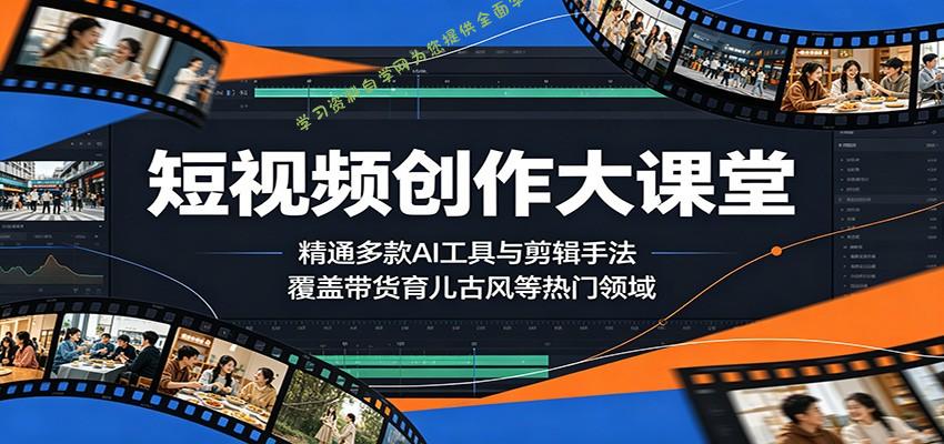 短视频创作大课堂：精通多款AI工具与剪辑手法，覆盖带货、育儿、古风等热门领域 - - 